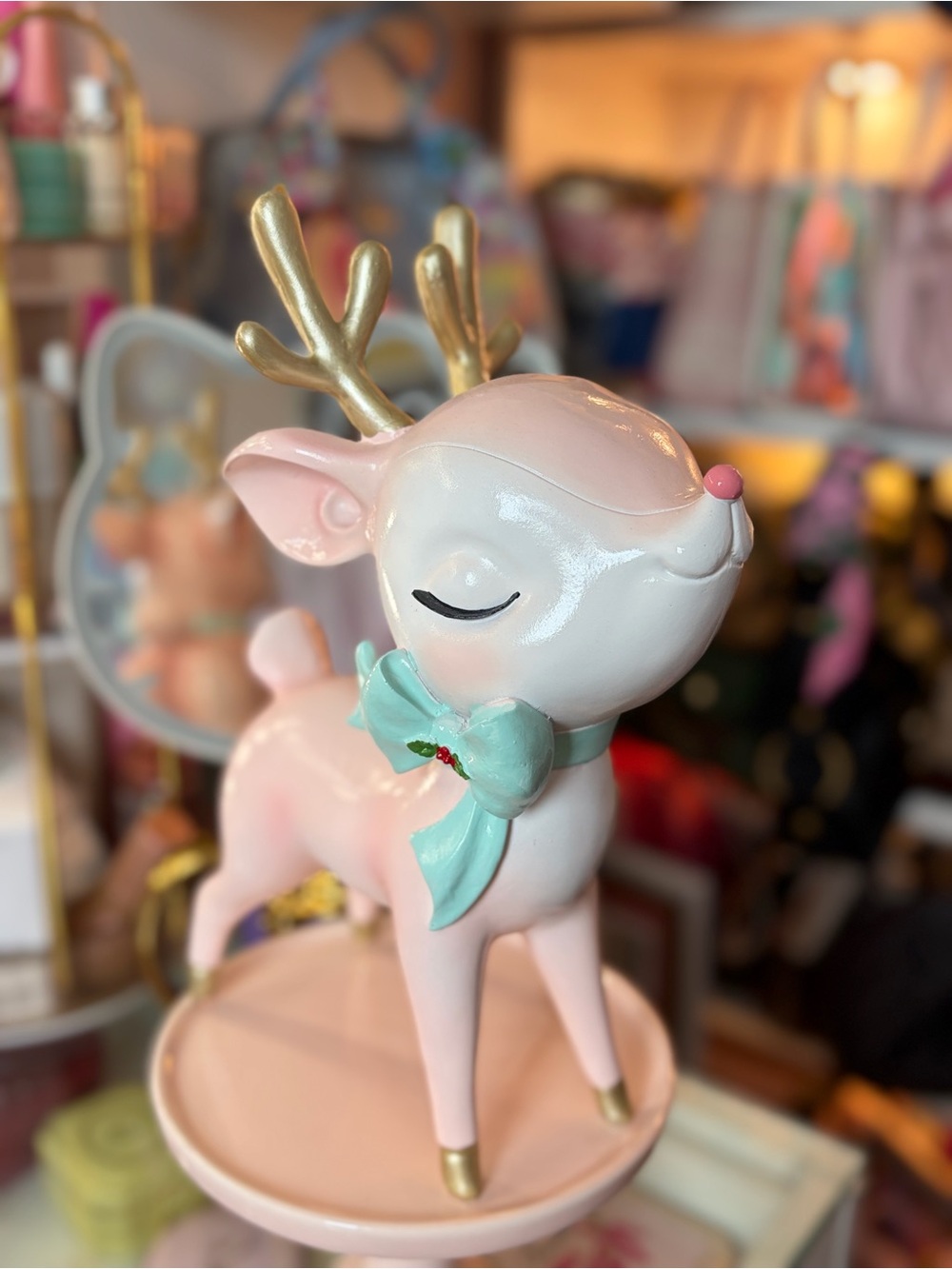 Cute Pink Reindeer Decor with Mint Bow
